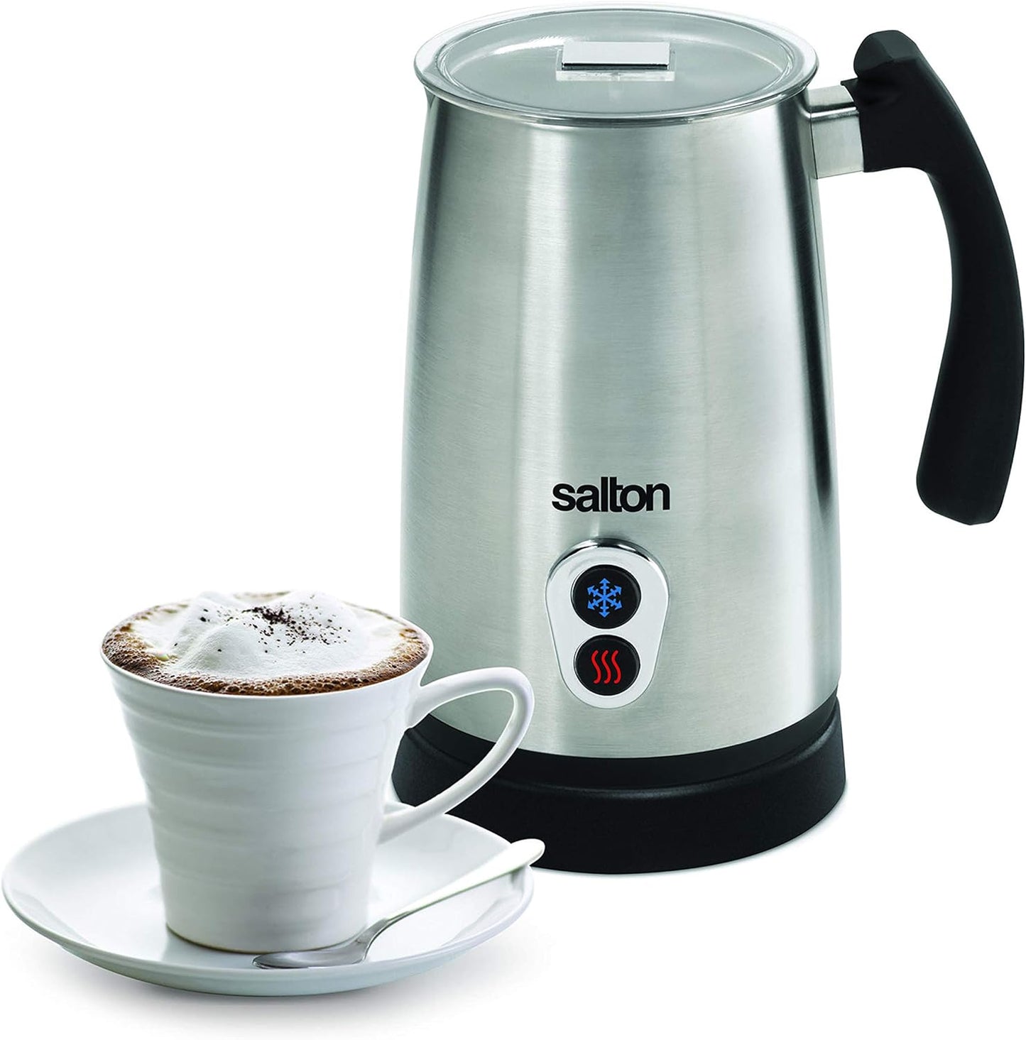 Salton Stainless Steel Milk Frother - Froth, Warm & Foam Milk for Coffees & Lattes - PuriLite