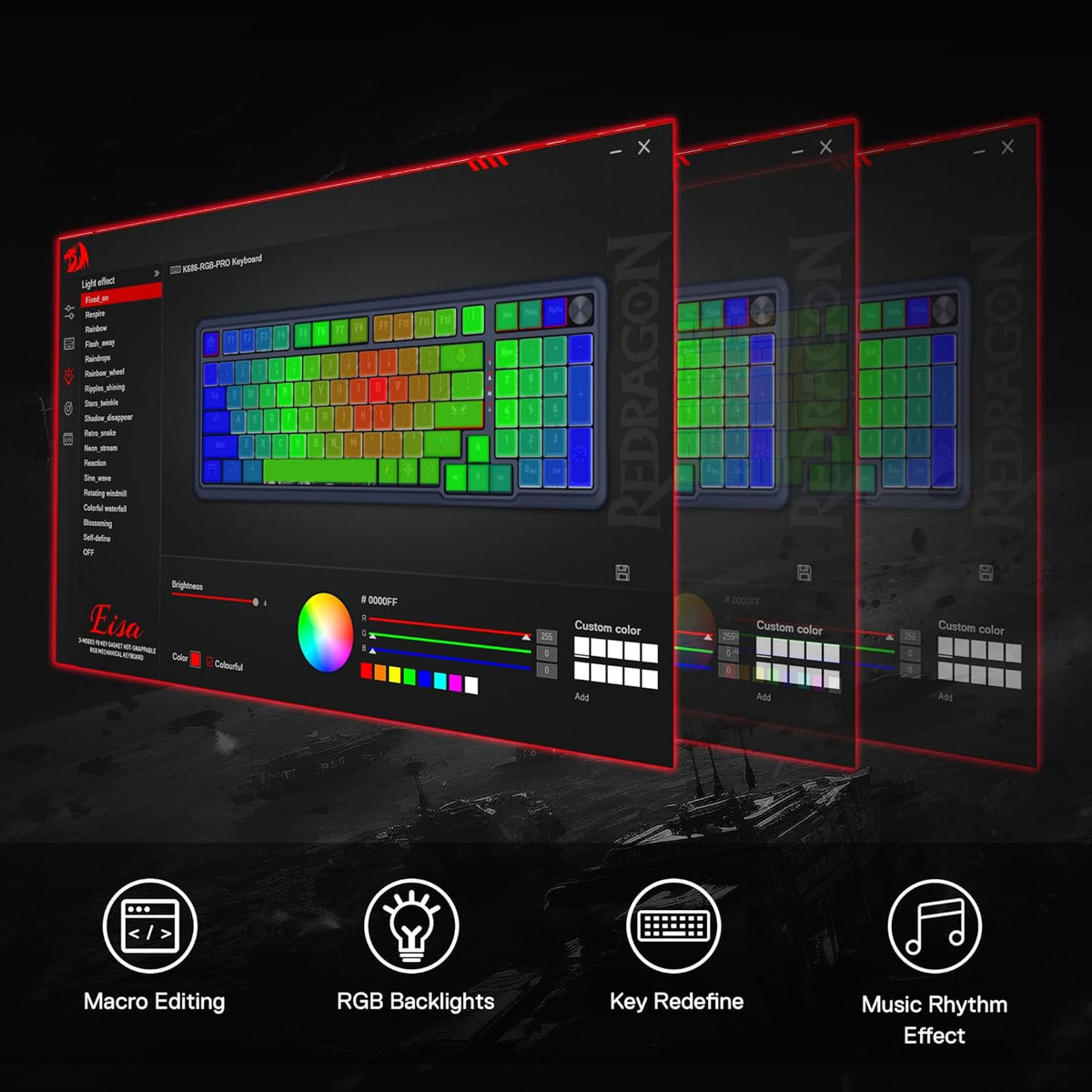 Redragon K686 PRO 98 Keys Wireless Gasket RGB Gaming Keyboard, 3-Modes Anime Mechanical Keyboard w/Hot-Swap Socket, Dedicated Knob Control & Sound Absorbing Pads, Custom Hi-Fi Linear Switch - PuriLite
