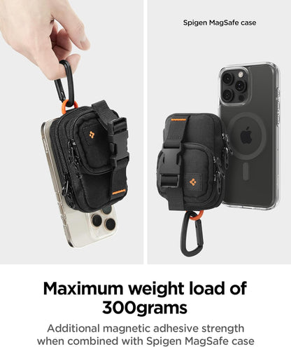 Spigen Snap Zip (MagFit) Magnetic Pouch Organizer EDC Everyday Carry SSD Card Storage Holder Wallet Belt, Backpack Clip Designed for MagSafe Compatible with iPhone 16/15/14/13/12 Models - Black - PuriLite