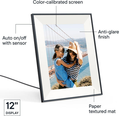 Aura Aspen 12" Digital Photo Frame - Black with Paper Mat - PuriLite