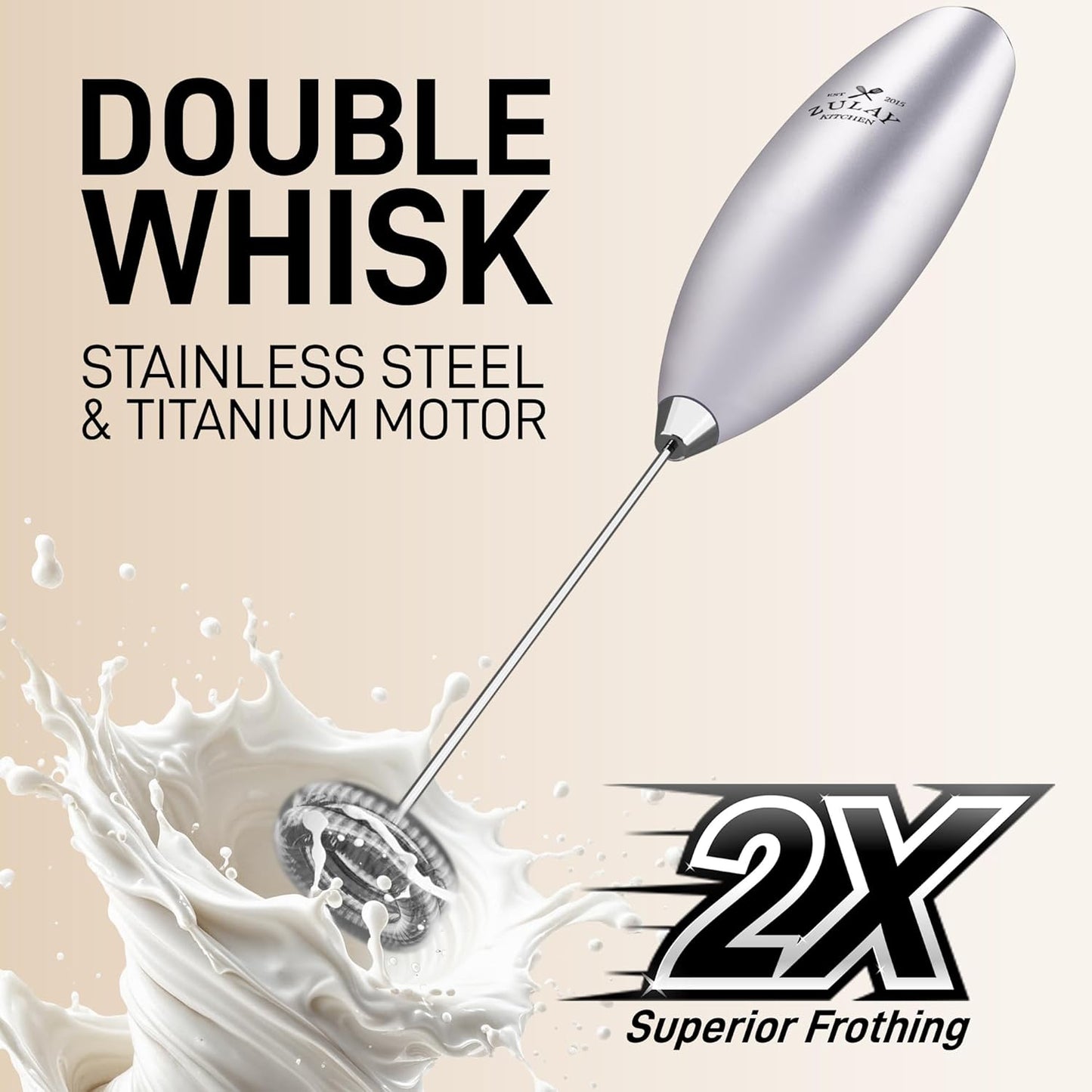 Zulay Kitchen Powerful Double Whisk Milk Frother Handheld - Foam Maker with Stand - Whisk Drink Mixer for Coffee, Mini Foamer for Latte, Matcha, Frappe, Hot Chocolate & Cappuccino (Black) - PuriLite