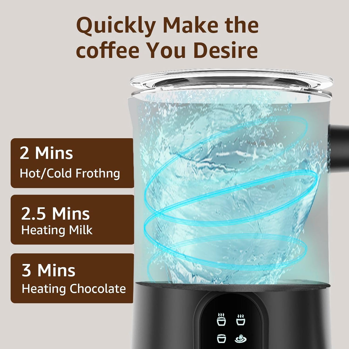 Milk Frother, 4 in 1 Electric Milk Steamer,11.8oz/350ml Automatic Warm and Cold Foam frother for Coffee, Latte, Macchiato, Cappuccino, Hot Chocolate - PuriLite