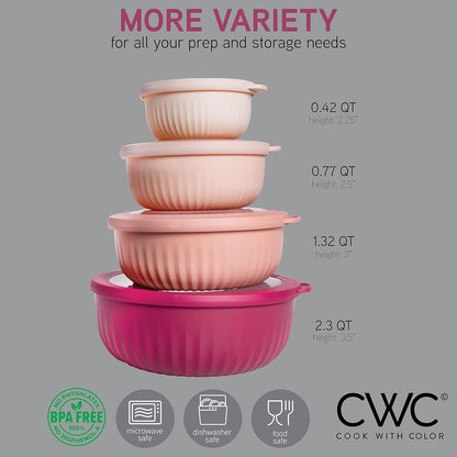 COOK WITH COLOR Prep Bowls with Lids- 8 Piece Nesting Plastic Small Mixing Bowl Set with Lids (Teal Ombre) - PuriLite