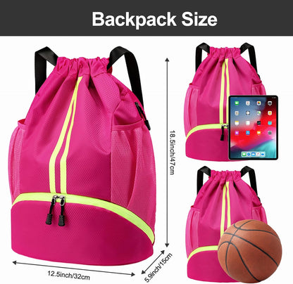 Hoedia Sports Drawstring Backpack - String Swim Gym Bag with Shoes Compartment and Wet Proof Pocket for Women/Men - PuriLite