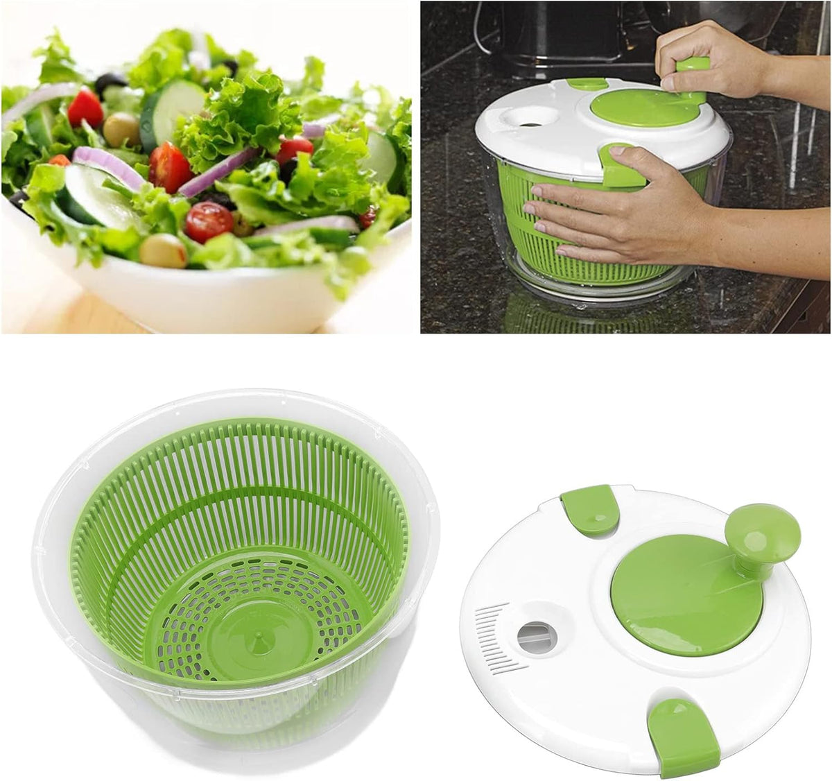 Salad Spinner with Hand Crank, Multifunctional Vegetable Spinner, Salad Dryer, Kitchen Tool - PuriLite