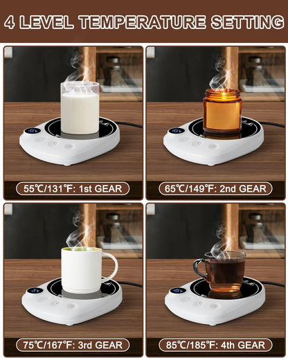 MYMULIKE Mug Warmer, Coffee Mug Warmer for Desk with 4 Temperature Settings (55℃/65℃/75℃/85℃), Coffee Warmer with Auto Shut Off, 1-12 Hour Timer, Desk Accessories for Office/Home - PuriLite
