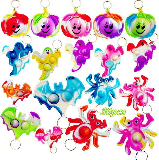 HOZKEAP 30 Packs Bulk Halloween ghost pumpkin spider bat Fidget Bubble Mini Pop Keychain，Halloween Party Favors Small Birthday Supplies and Student Prizes - PuriLite
