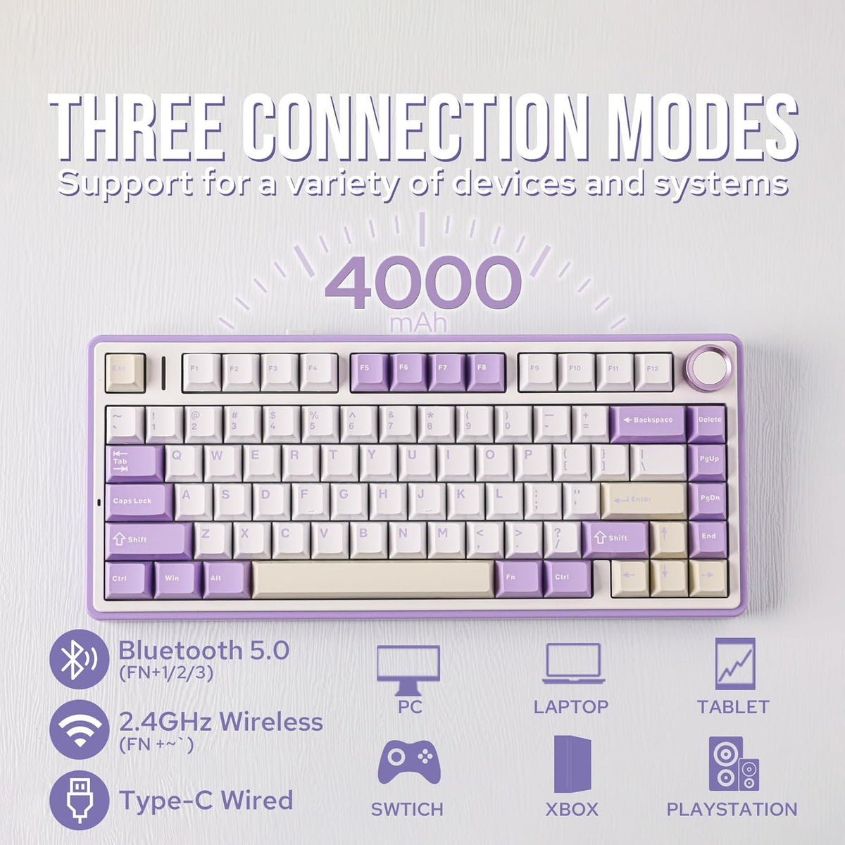 EPOMAKER x Aula F75 Gasket Mechanical Keyboard, 75% Wireless Hot Swappable Gaming Keyboard with Five-Layer Padding&Knob, Bluetooth/2.4GHz/USB-C, RGB (Black Gradient, LEOBOG Reaper Switch) - PuriLite