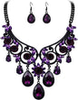 BriLove Women's Tribal Ethnic Crystal Chunky Statement Necklace Dangle Earrings Set - PuriLite
