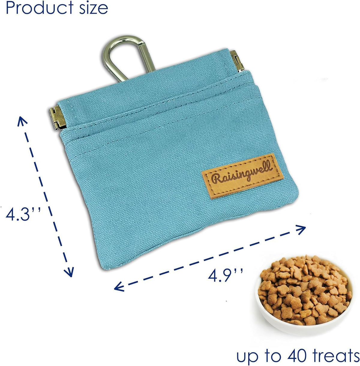 Raisingwell Dog Treat Pouch, Black Pocket Sized Pet Training Pouch, Cotton Fabric, Hand Free Dog Walking Bag with Carabiner, Self-Closing Pet Feed Snack Reward, for Pet Puppy Travel or Outdoor Use - PuriLite