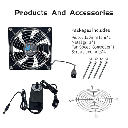 Easy Cloud 120mm USB Fan, USB Computer Fan with 3 Speeds Controller Small PC Cooling Fans for Cabinet Case Server TV Receiver Router DVR Xbox Cooler, 2Pcs - PuriLite
