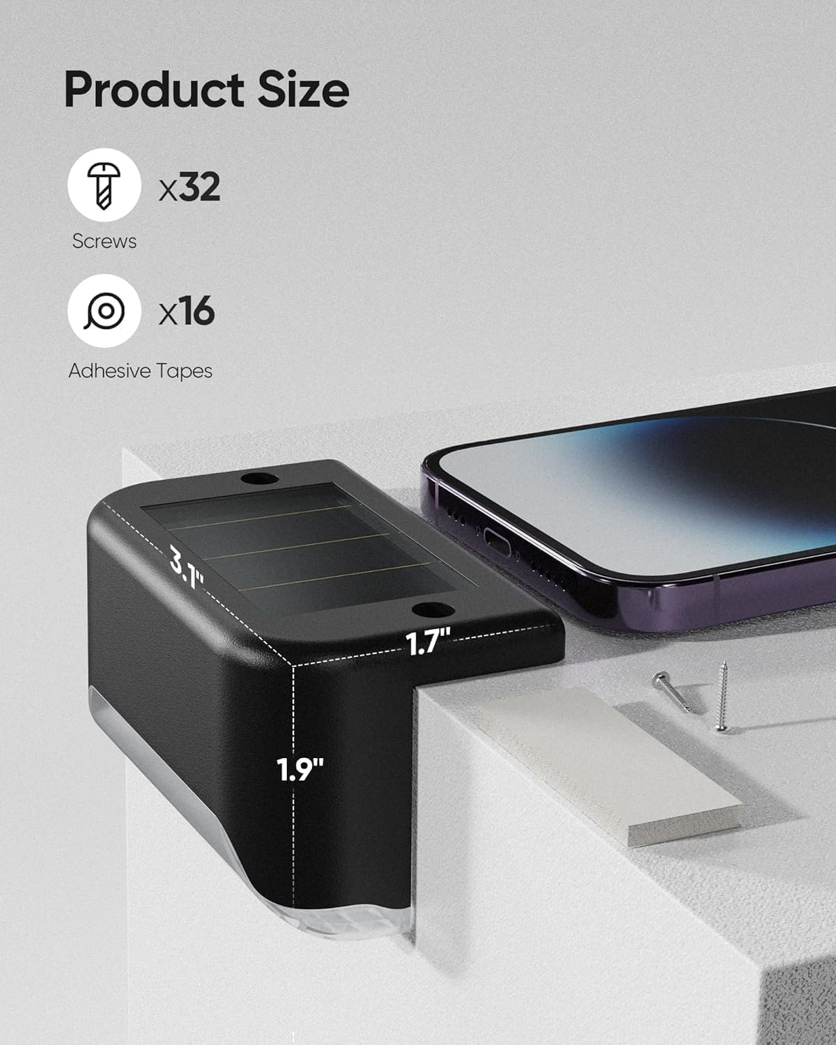 Solar Deck Lights 16 Pack Solar Fence Light Solar Powered Outdoor Step Light IP65 Waterproof LED Solar Pathway Light for Deck Fence Railing Garden Patio StairYard, Black - PuriLite