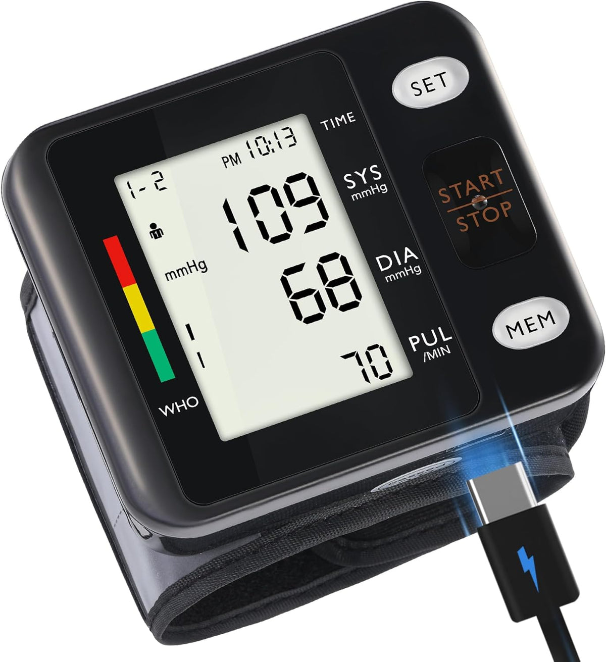WRIST DIGITAL BLOOD PRESSURE MONITOR MACHINE BP CUFF FOR HOME USE (Black, Backlit LCD Display) - PuriLite