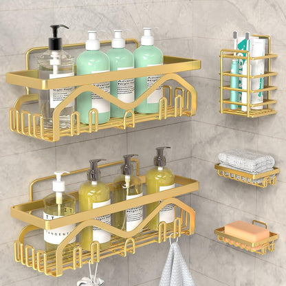Coraje Adhesive Shower Caddy, 5-Pack Shower Shelves, Large Capacity Load Bearing 40 LBS Shower Organizer, No Drilling Shower Shelf, Rustproof Stainless Steel Bathroom Shower Storage, Black - PuriLite