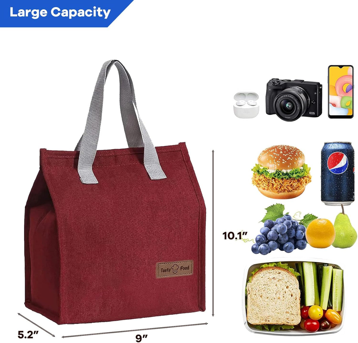 Lunch Bags for Women Men, Reusable Insulated Leakproof Lunch Box Bag for Adult Kids, Small Cooler Bag for Work School Picnic Travel (Black) - PuriLite