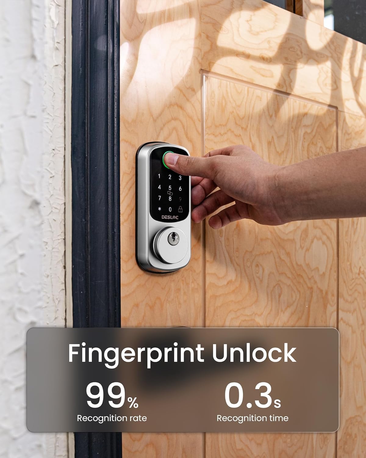 DESLOC B200 Fingerprint Smart Door Lock, Keyless Entry Door Lock, App Control, Easy Installation, Front Door Smart Deadbolt Lock, Touchscreen Keypad, Emergency Power Port, 12 Months Battery, IP54 - PuriLite