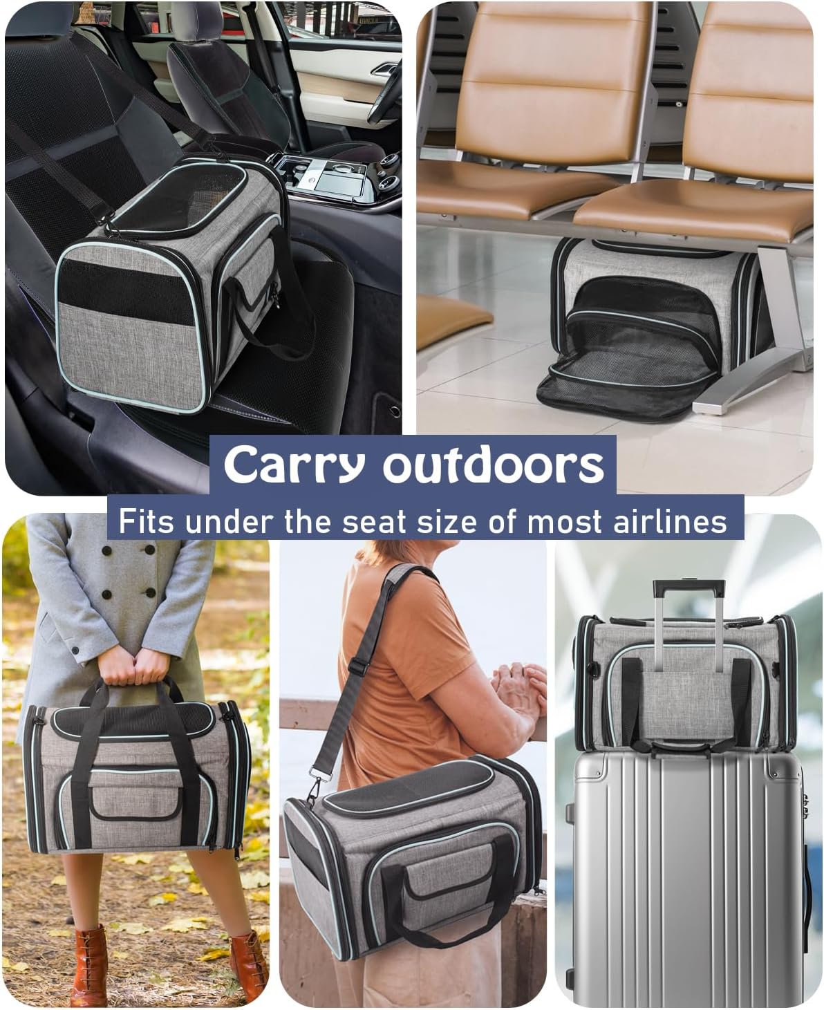 Siivton Cat Carrier,4 Sided Expandable Pet Carrier for Travel,Collapsible Soft-Sided Carriers with Removable Fleece Pad and Shoulder Straps,Airline Approved(17.5"x 11"x 11") - PuriLite