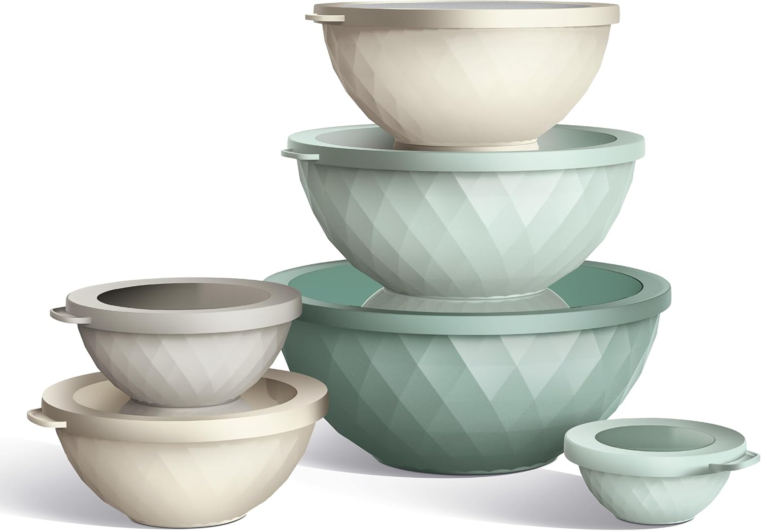COOK WITH COLOR Mixing Bowls with TPR Lids - 12 Piece Plastic Nesting Bowls Set Includes 6 Prep Bowls and 6 Lids, Microwave Safe Mixing Bowl Set (Mint) - PuriLite
