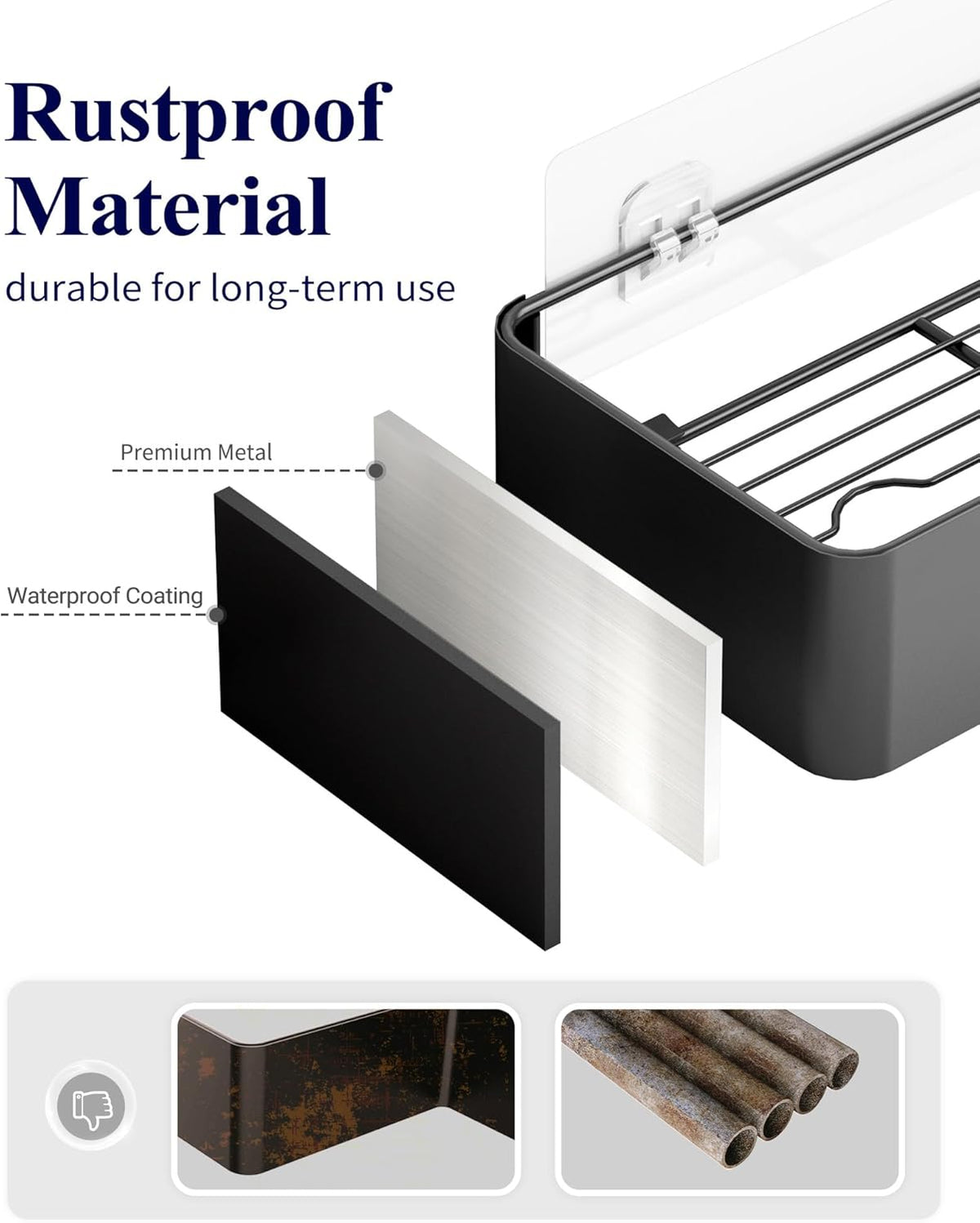 Kitsure Large Shower Caddy - 2 Pack Adhesive Shower Organizer, Drill-Free Shower Shelves for Inside Shower, Rustproof Bathroom Shelf Shower Shelf for Bathroom, Black - PuriLite