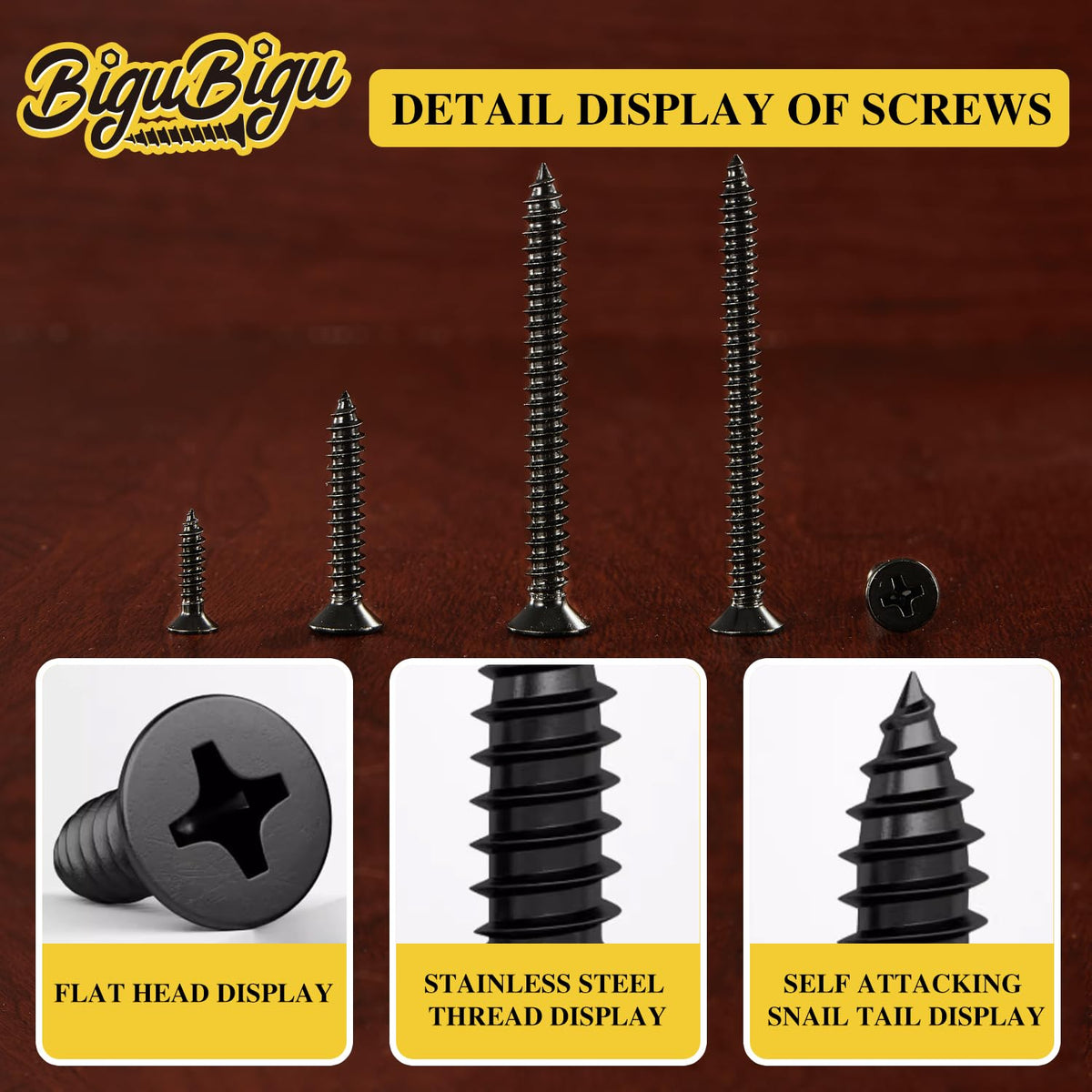 #4 * 2" Wood Screws, Flat Head Phillips Black Stainless Steel, 100Pcs Corrosion Resistant for Wood, Drywall Applications, and Outdoor Use - PuriLite