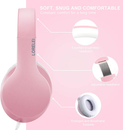 LORELEI X6 Over-Ear Headphones With Microphone, Lightweight Foldable & Portable Stereo Bass With 1.45M No-Tangle Wired for Smartphone Tablet MP3/4 (Black-Gold) - PuriLite