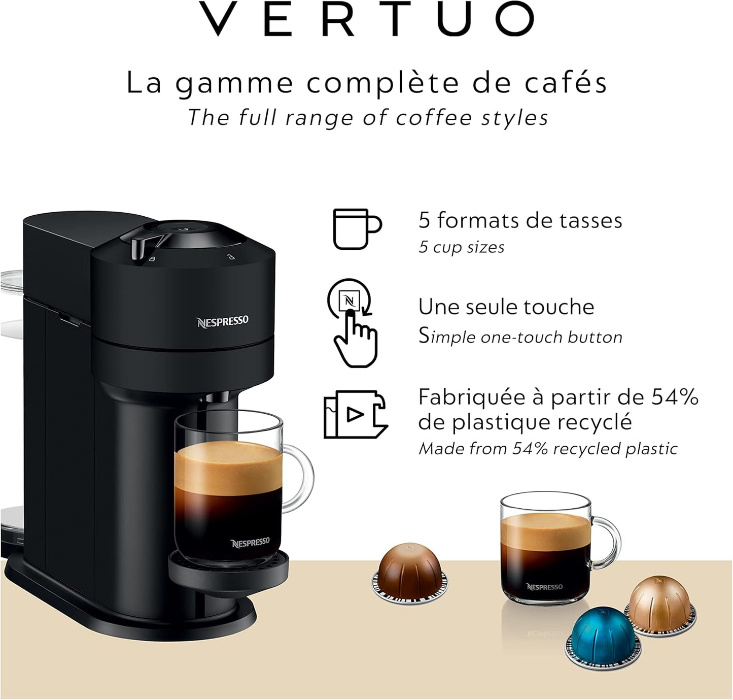Nespresso Vertuo Next Coffee and Espresso Machine by Breville with Aeroccino Milk Frother - Light Grey - PuriLite