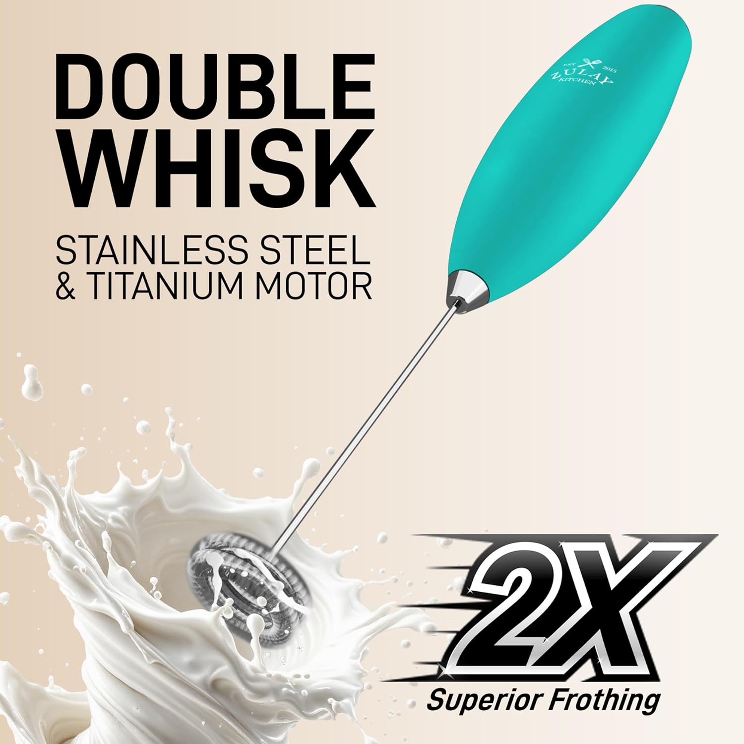 Zulay Kitchen Powerful Double Whisk Milk Frother Handheld - Foam Maker with Stand - Whisk Drink Mixer for Coffee, Mini Foamer for Latte, Matcha, Frappe, Hot Chocolate & Cappuccino (Black) - PuriLite