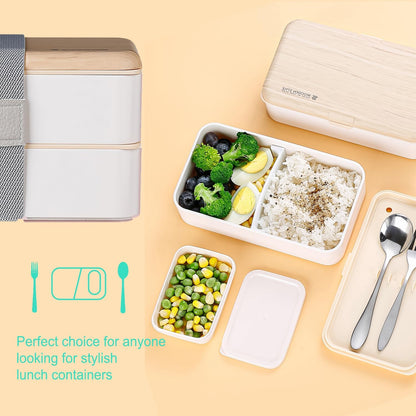 Original Bento Box Lunch Boxes Container Bundle Divider Japanese Style with Stainless Steel Utensils Spoon and Fork (Pink) - PuriLite
