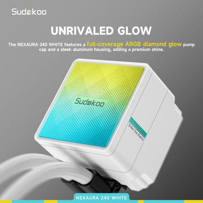 Sudokoo NEXAURA 240 Liquid CPU Cooler: 240mm AIO CPU Cooler with PWM Pump & ARGB Pump Head - Water Cooling with FDB Fans for Intel LGA 1851/1700/1200/115X AMD AM5/AM4 - Black - PuriLite