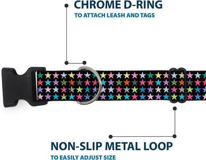 Buckle-Down PC-W21909-M Dog Collar Plastic Clip Buckle, 1"x11"-17", Star Black/White - PuriLite