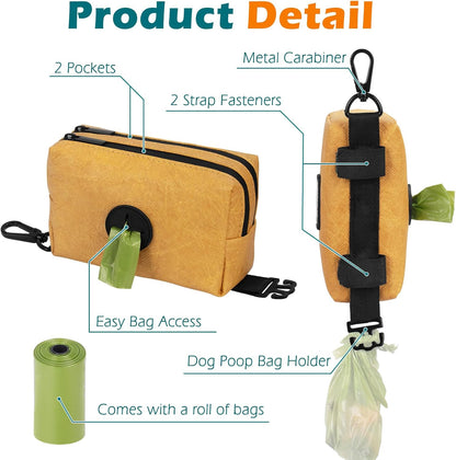 PetBonus Waterproof Dog Poop Bag Holder for leashes, Portable Pet Waste Bag Dispenser, 2 Pouches for Treat Holder and Walking Accessories, Fit All Leashes, Includes 1 Roll of Dog Poop Bags (Green) - PuriLite