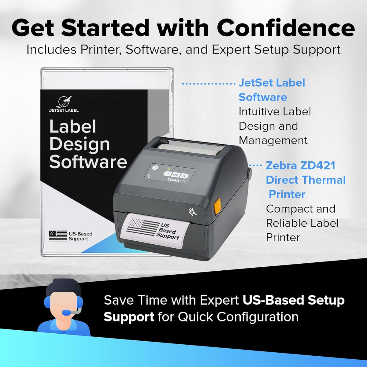 JetSet Label Zebra TLP 2824 Plus Thermal Transfer Desktop Monochrome Printer | 2 in Width | Serial & USB Port Connectivity 282P-101110-00 | Include Jetset Software - PuriLite