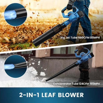 Leaf Blower Cordless,460CFM &190MPH,20V 4.0Ah Upgrade Battery Powered 2-in-1 Leaf Blower(Upgraded),6 Variable Speed,for Blowing Leaves,Debris,Snow and Dust,4.0Ah Battery&Charger Included(Blue) - PuriLite
