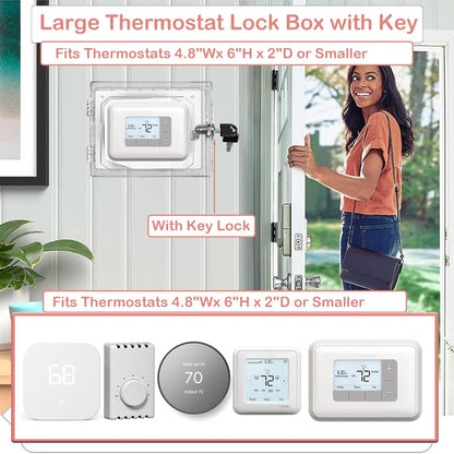 PKLIYH Universal Small Thermostat Lock Box-Thermostat Cover with Key Clear Small Thermostat Guard Fit All Ecobee,Google,Nest Thermostat on Wall 4.72''*4.72''*2'' or Smaller - PuriLite
