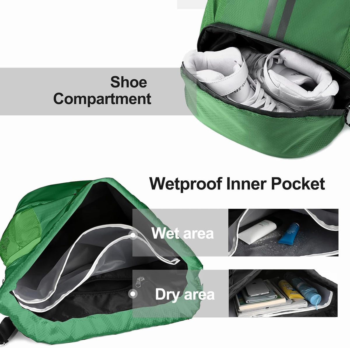 Hoedia Sports Drawstring Backpack - String Swim Gym Bag with Shoes Compartment and Wet Proof Pocket for Women/Men - PuriLite