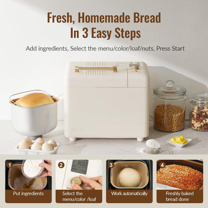 Neretva Bread Maker, 2.2LB 15-in-1 Bread Machine, Dual Heater Breadmaker Machine with Auto Nut Dispenser & Nonstick Ceramic Pan, Bread Makers Machine for Gluten Free, Dough Maker, Sourdough, Yogurt