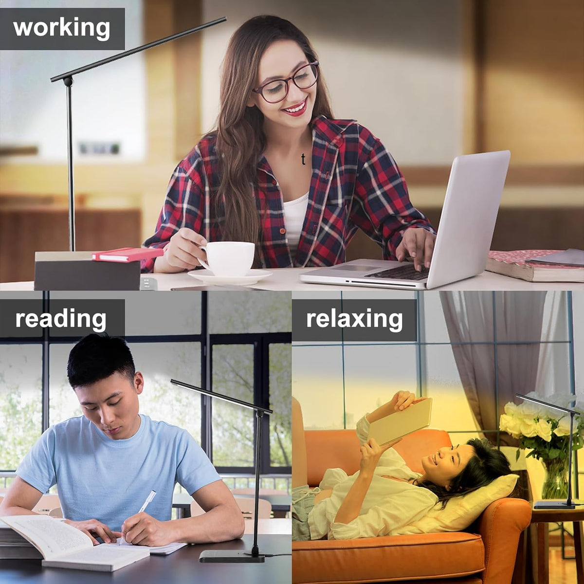 Semlos LED Desk Lamp for Home Office, Eye-Caring Table Light, 25 Lighting Modes, 45 Min Auto Timer, Touch Control, Dimmable, White - PuriLite