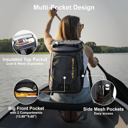 SPARTER Backpack Cooler Insulated Leak Proof 33/49 Cans, 2 Insulated Compartments Thermal Bag, Portable Lightweight Beach Travel Camping Lunch Backpack for Men and Women - PuriLite
