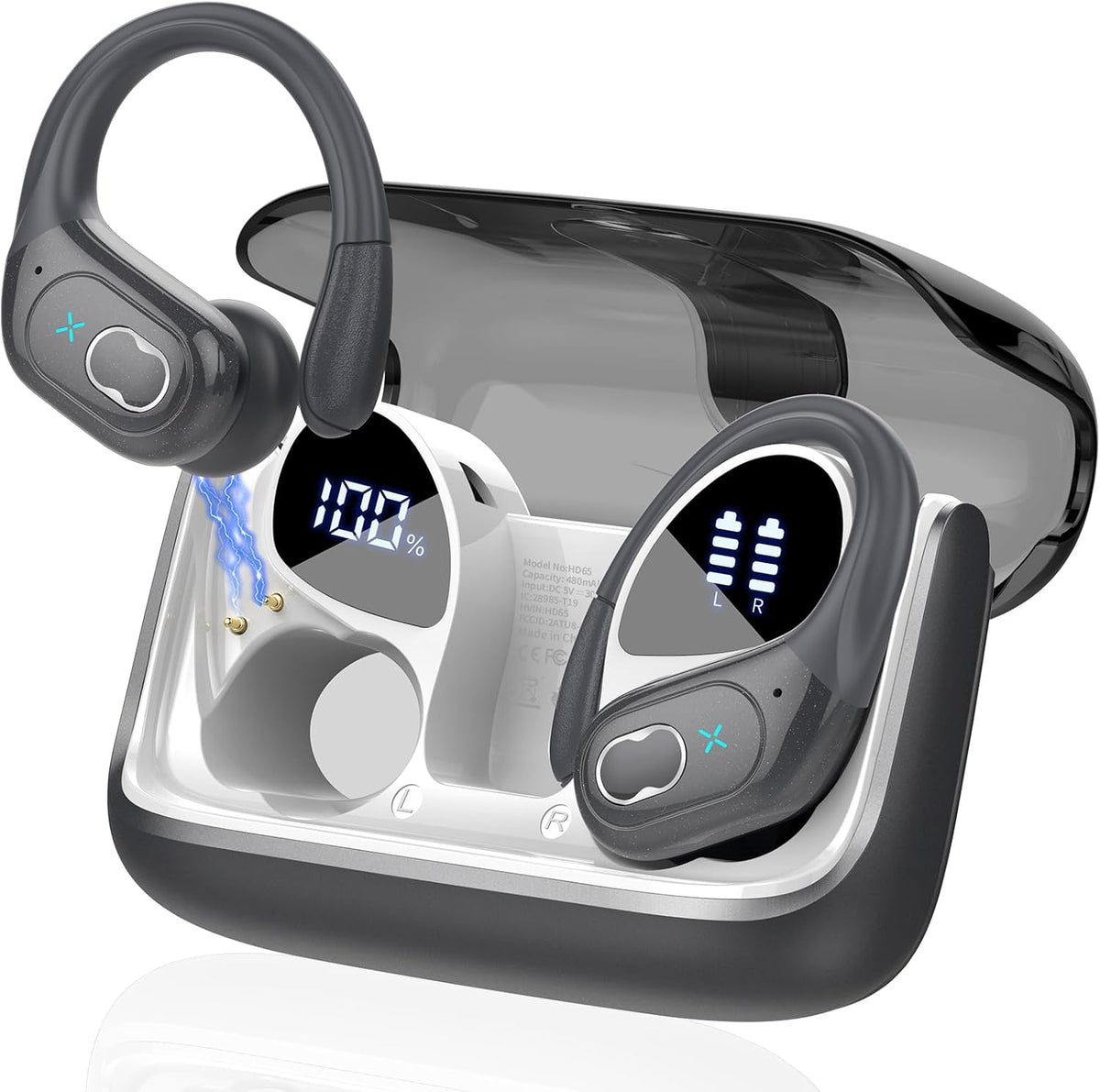 STECEi Wireless Earbuds 75hrs Bluetooth 5.4 Headphone Sport, Bluetooth Earbuds HiFi Stereo Over Ear Bud with Earhooks, ENC Noise Cancelling Mic, IP7 Waterproof Wireless Earphone for Workout/Running - PuriLite