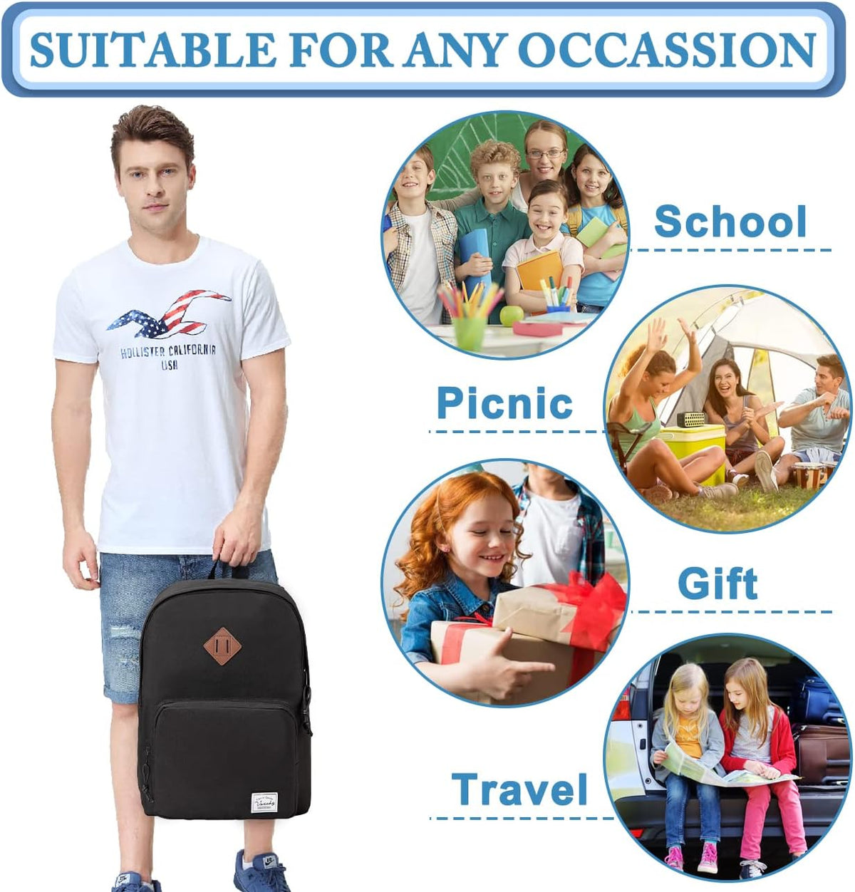 VASCHY Lightweight School Backpack for Women with Sleeve for 14" Laptop - PuriLite