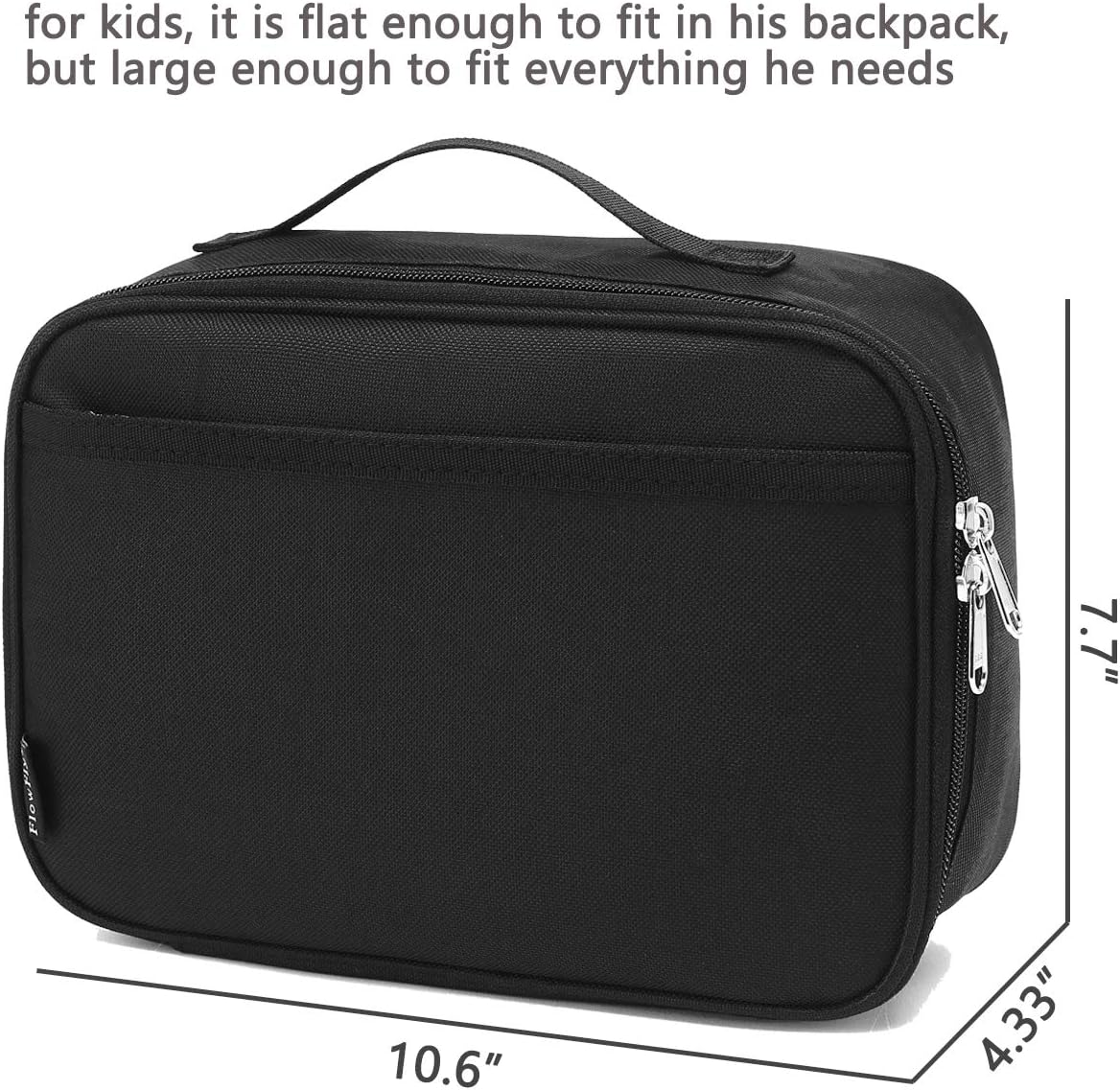 FlowFly Kids Lunch Box Insulated Soft Bag Mini Cooler Back to School Thermal Meal Tote Kit for Girls, Boys, Black - PuriLite