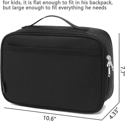FlowFly Kids Lunch Box Insulated Soft Bag Mini Cooler Back to School Thermal Meal Tote Kit for Girls, Boys, Black - PuriLite