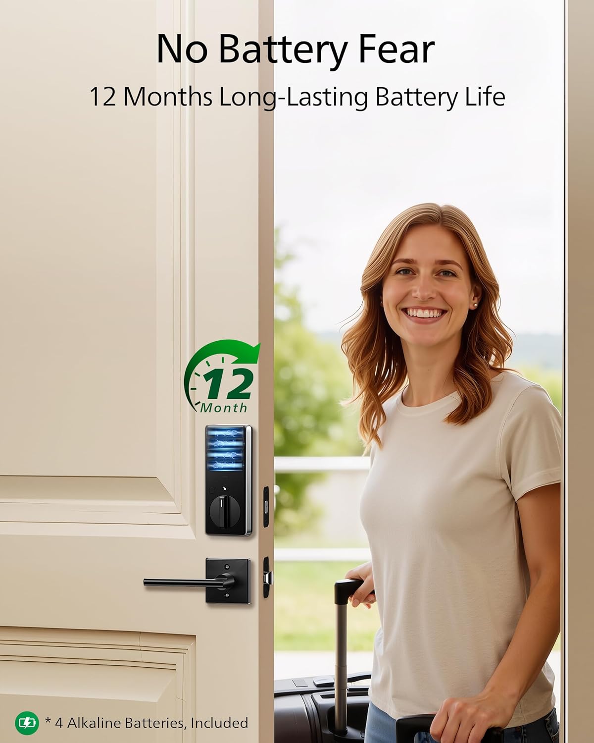 Philips Fingerprint Keyless Entry Door Lock, Electronic Door Lock with Touchscreen, Long-Lasting Battery, Auto Locking, One-Time Code, Keypad Deadbolt, One-Touch Locking, Matte Black - PuriLite