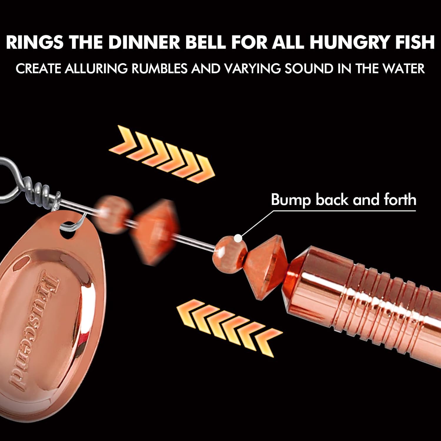 TRUSCEND Fishing Spinners with Unique Double Spoons, Nano-Plated Rooster Tail Fishing Lures with Copper Body & Blade, Great Action Blade Bait for Bass Trout Walleye, Freshwater Ice Fishing Jigs - PuriLite