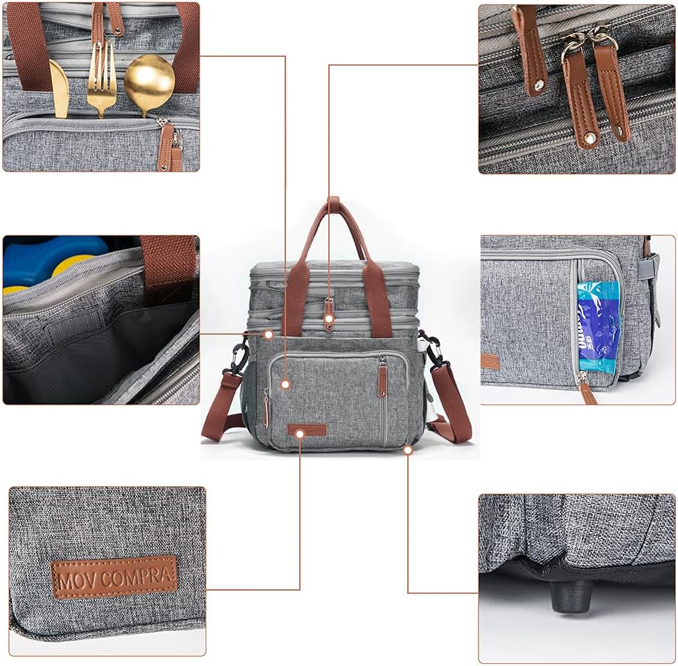 Lunch Bag Women Insulated Lunch Box for Work, Purple Expandable Large Lunch Bags, Leakproof Double Deck Lunch Box Cooler Bag（Purple） - PuriLite