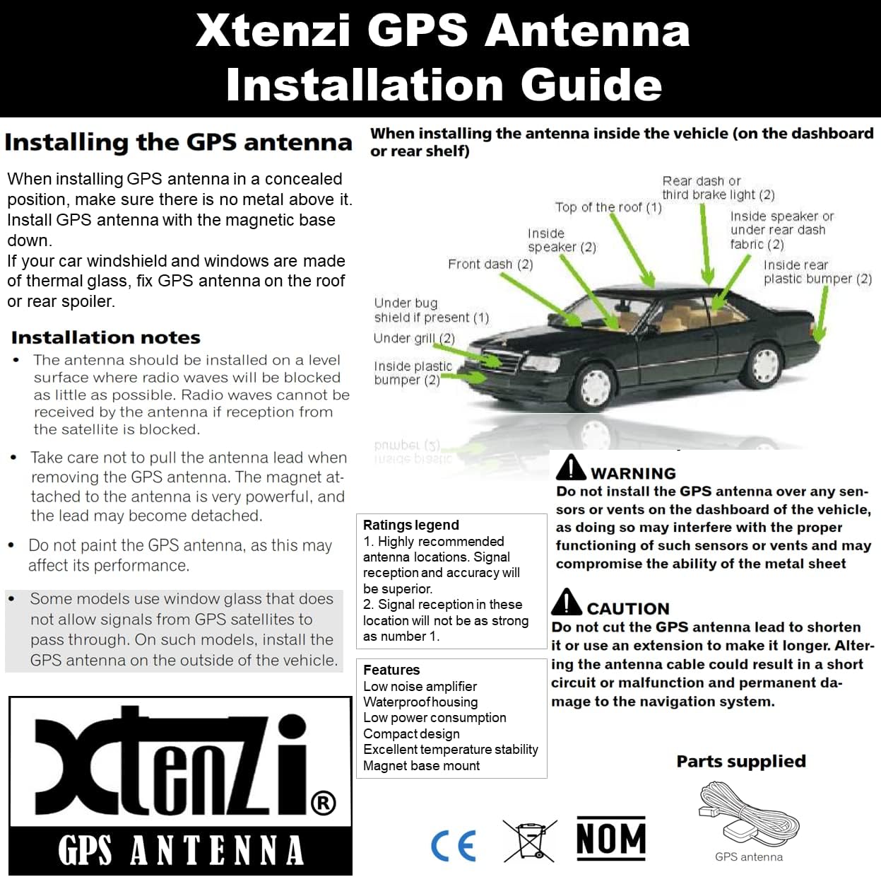 Xtenzi Replacement Active GPS Antenna Compatible with Select JVC Navigation KW-NT30HD KW-NT50HDT QAL1088-003 QAL1088-001 Models - PuriLite