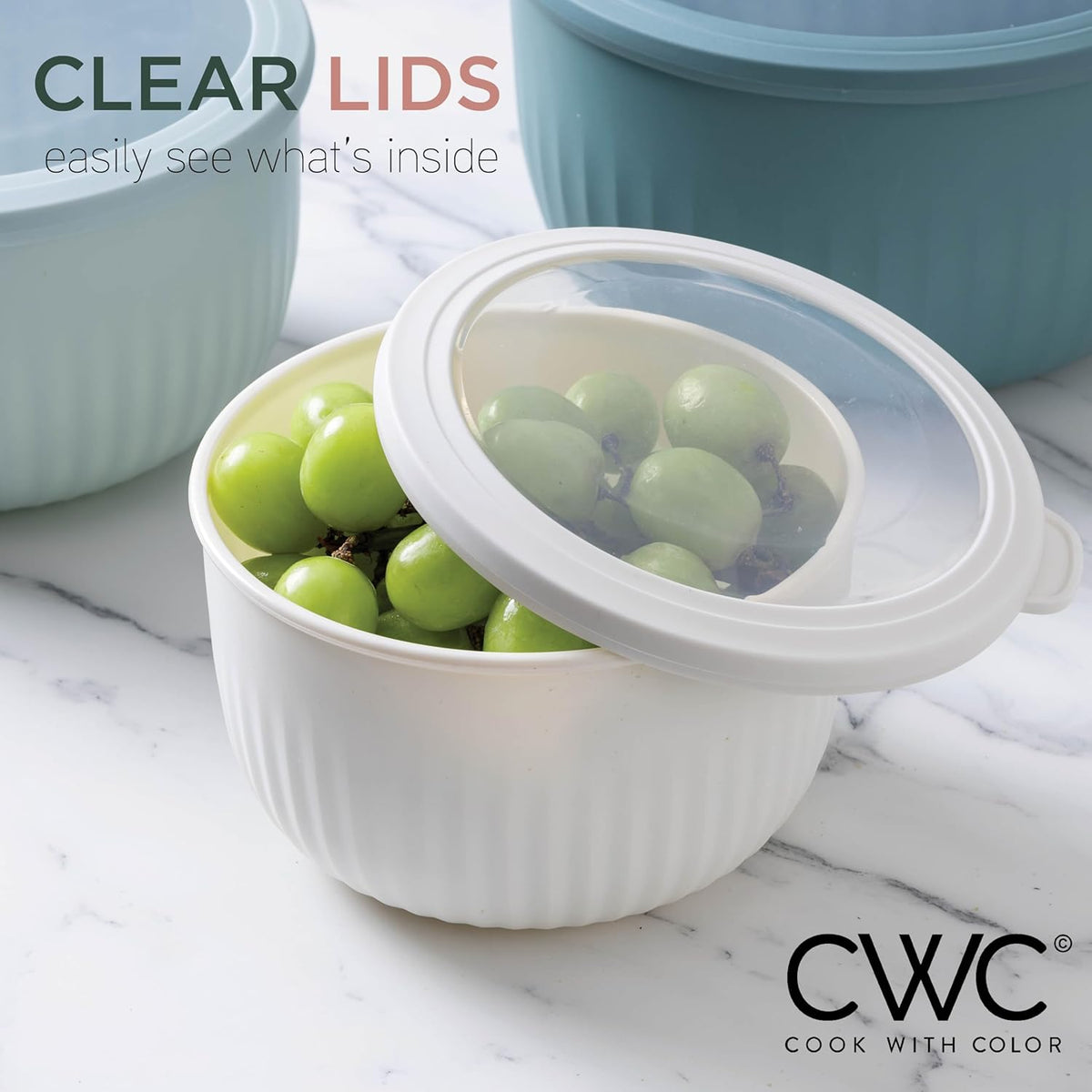 COOK WITH COLOR Prep Bowls with Lids- 8 Piece Nesting Plastic Small Mixing Bowl Set with Lids (Teal Ombre) - PuriLite