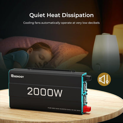 Renogy Pure Sine Wave Inverter 1000w Power Inverter DC 12v to AC 110v, Solar Inverter 12v to 110v Converter with 5V/2.1A USB Port, 2 AC Ports, Remote Controller - PuriLite