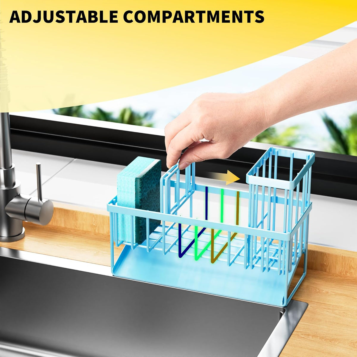 Cisily Kitchen Sink Caddy Organzier with High Brush Holder, Sponge Holder for Sink, 304 Rustproof Stainless, Kitchen Countertop Soap Dispenser Organizer, Kitchen Decor and Accessories (Black) - PuriLite