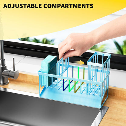 Cisily Kitchen Sink Caddy Organzier with High Brush Holder, Sponge Holder for Sink, 304 Rustproof Stainless, Kitchen Countertop Soap Dispenser Organizer, Kitchen Decor and Accessories (Black) - PuriLite